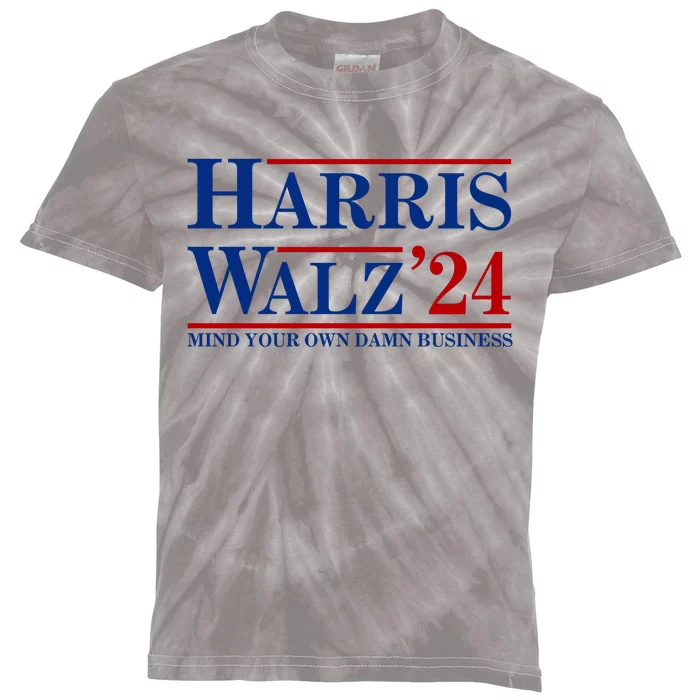 Harris Walz 2024 Mind Your Own Damn Business Kids Tie-Dye T-Shirt