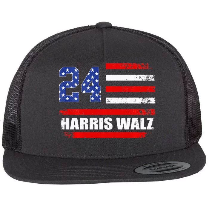 Harris Walz 2024 Kamala Harris 2024 Tim Walz 2024 Usa Flag Flat Bill Trucker Hat