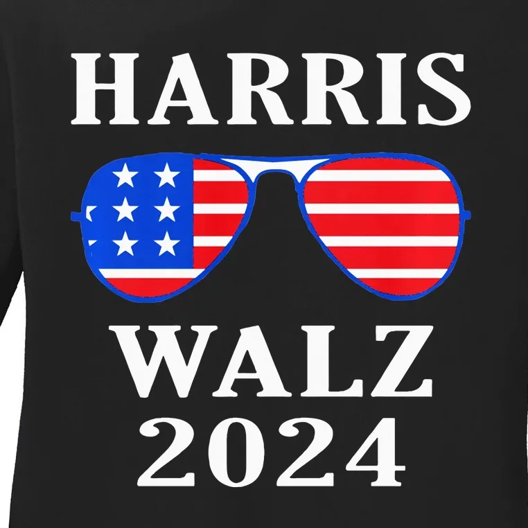 Harris Walz 2024 Kamala Harris American Flag Ladies Long Sleeve Shirt