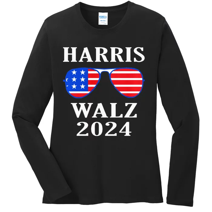 Harris Walz 2024 Kamala Harris American Flag Ladies Long Sleeve Shirt