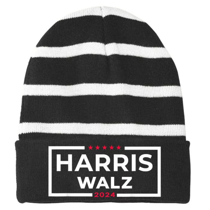 Harris Walz 2024 Tim Walz Kamala Harris Usa Election Apparel Striped Beanie with Solid Band