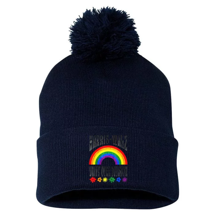 Harris Waltz 2024 Unity Over Division Election Kamala Lgbtq Pom Pom 12in Knit Beanie