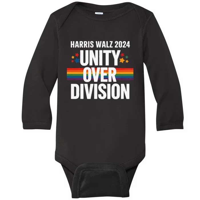 Harris Waltz 2024 Unity Over Division Madam President Baby Long Sleeve Bodysuit