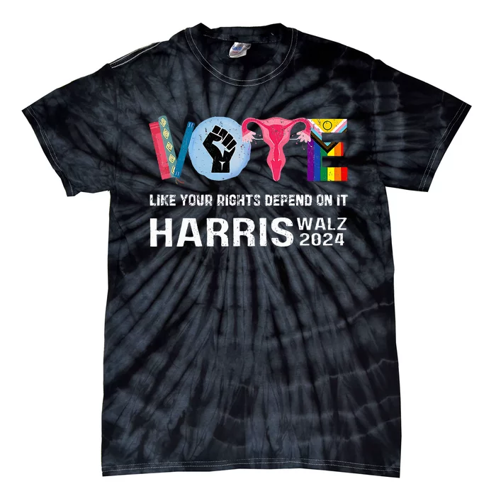 Harris Walz 24 Vote Books R.E.P.R.O.D.U.C.T.I.V.E R.I.G.H.T.S. Lgbt Tie-Dye T-Shirt