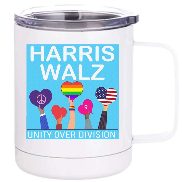 Harris Waltz 2024 Unity Over Division Kamala Harris President Front & Back 12oz Stainless Steel Tumbler Cup