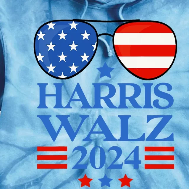 Harris Waltz 2024 Election Kamala Harris Tim Waltz 2024 Sunglasses America Flag Tie Dye Hoodie