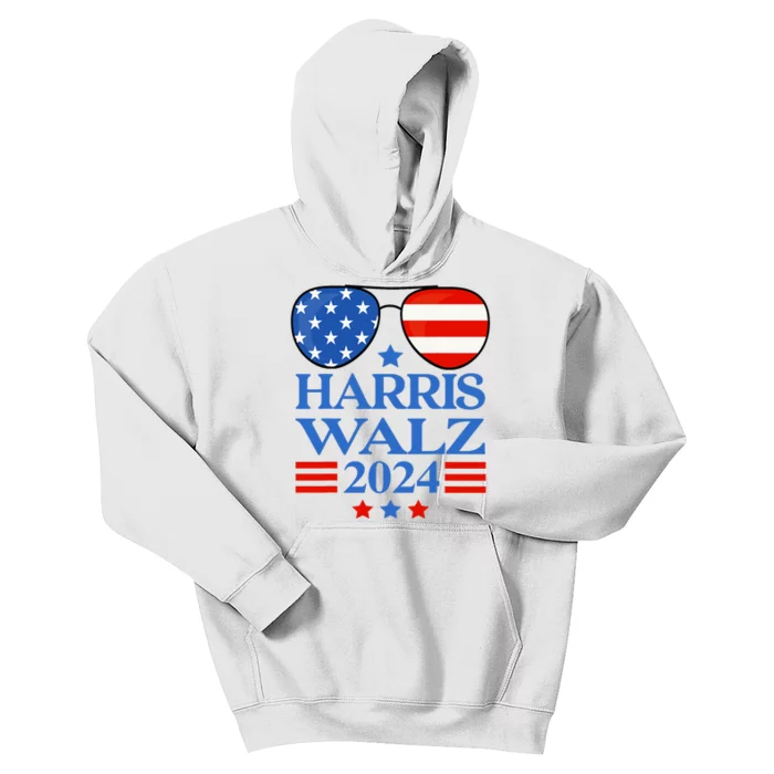 Harris Waltz 2024 Election Kamala Harris Tim Waltz 2024 Sunglasses America Flag Kids Hoodie