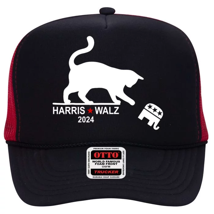 Harris Waltz 2024 Anti Trump Funny Cat High Crown Mesh Trucker Hat