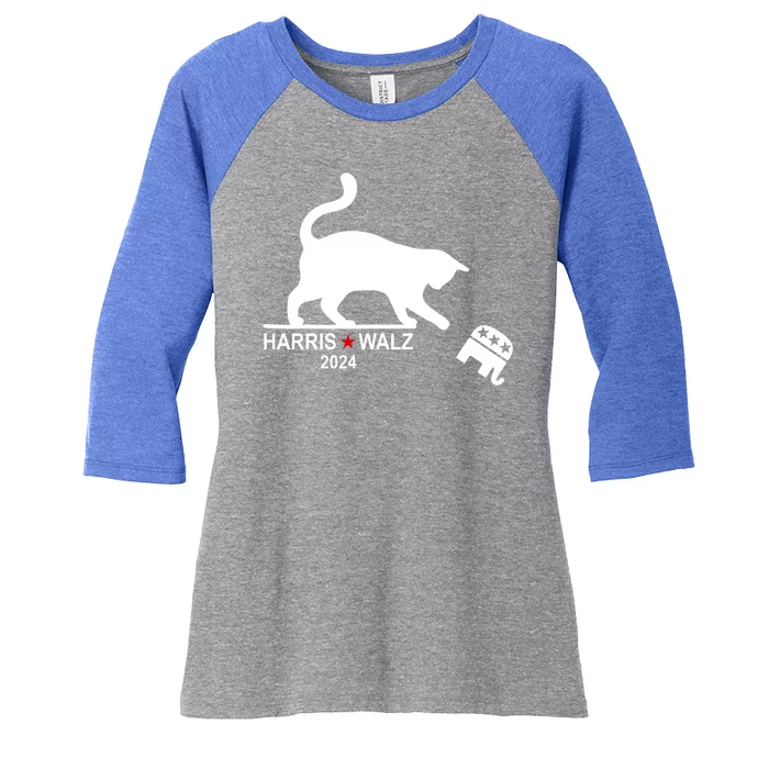 Harris Waltz 2024 Anti Trump Funny Cat Women's Tri-Blend 3/4-Sleeve Raglan Shirt