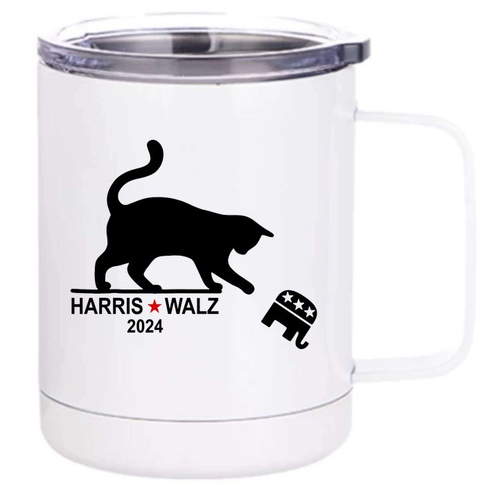 Harris Waltz 2024 Anti Trump Funny Cat Front & Back 12oz Stainless Steel Tumbler Cup