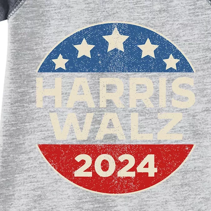 Harris Walz 2024 Retro Button Election For Democrats Waltz Infant Baby Jersey Bodysuit