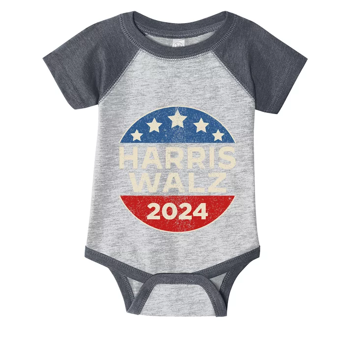 Harris Walz 2024 Retro Button Election For Democrats Waltz Infant Baby Jersey Bodysuit