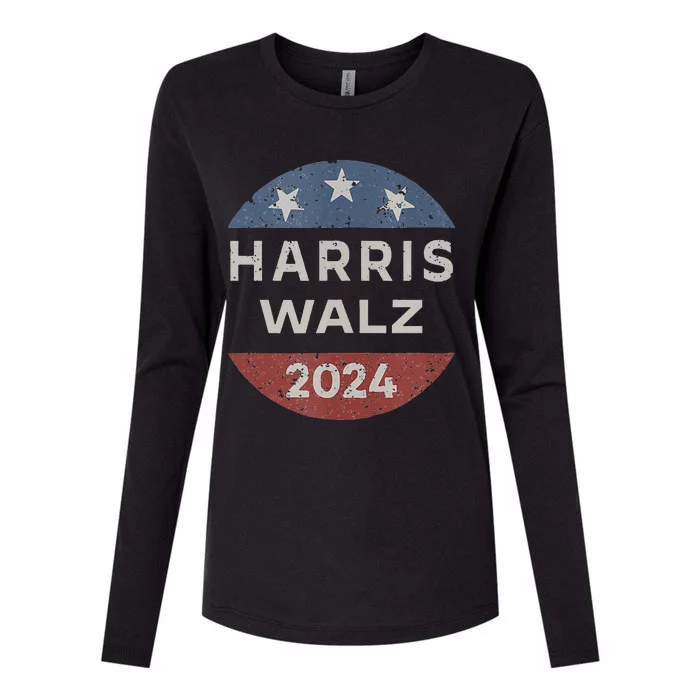 Harris Walz 2024 Retro Vintage Button Campaign Womens Cotton Relaxed Long Sleeve T-Shirt