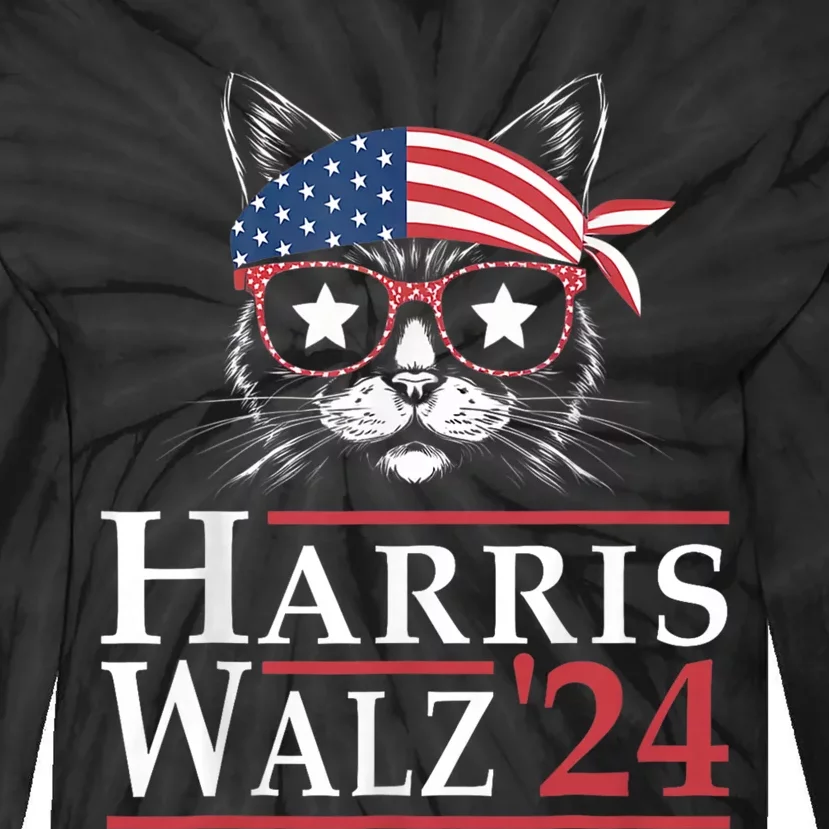 Harris Walz 2024 Funny Cat Ladies Election Kamala Harris Tim Waltz Tie-Dye Long Sleeve Shirt