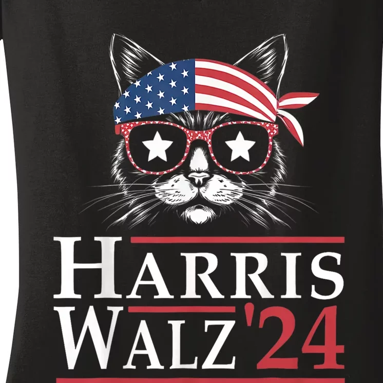 Harris Walz 2024 Funny Cat Ladies Election Kamala Harris Tim Waltz Women's V-Neck T-Shirt