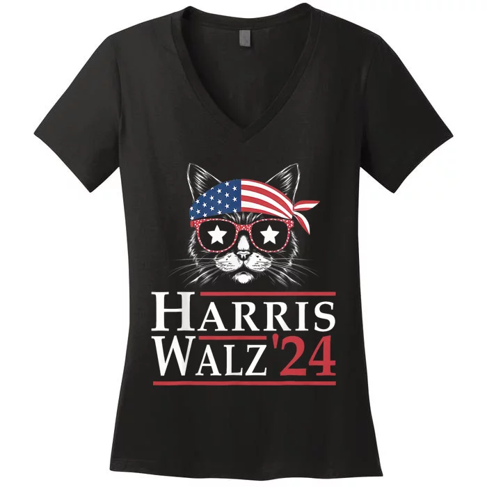 Harris Walz 2024 Funny Cat Ladies Election Kamala Harris Tim Waltz Women's V-Neck T-Shirt