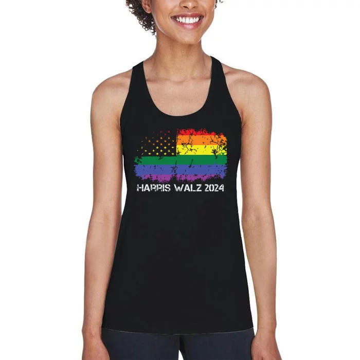 Harris Walz 2024 Election Kamala Tim Waltz American Lgbt Women's Racerback Tank