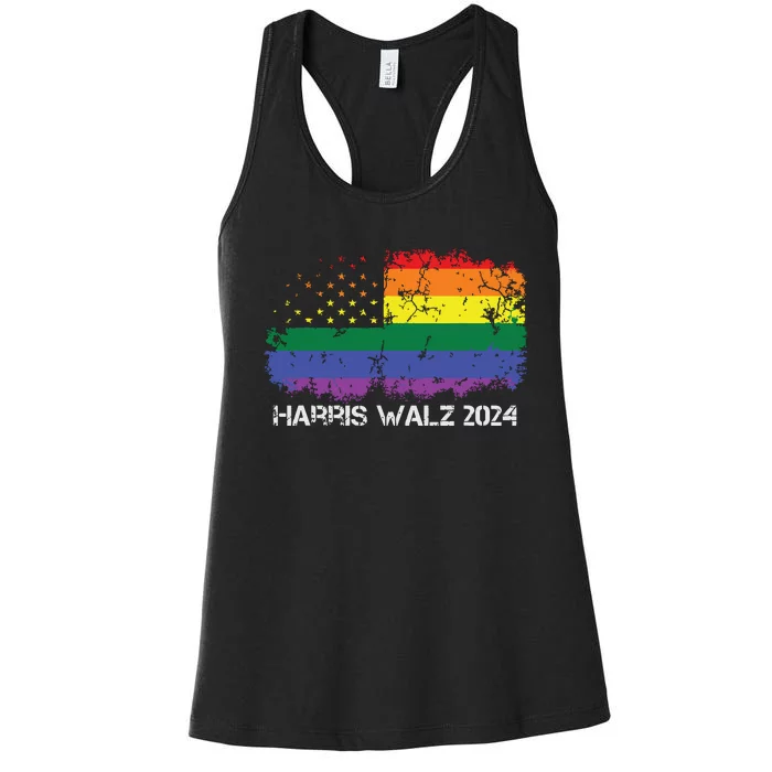 Harris Walz 2024 Election Kamala Tim Waltz American Lgbt Women's Racerback Tank