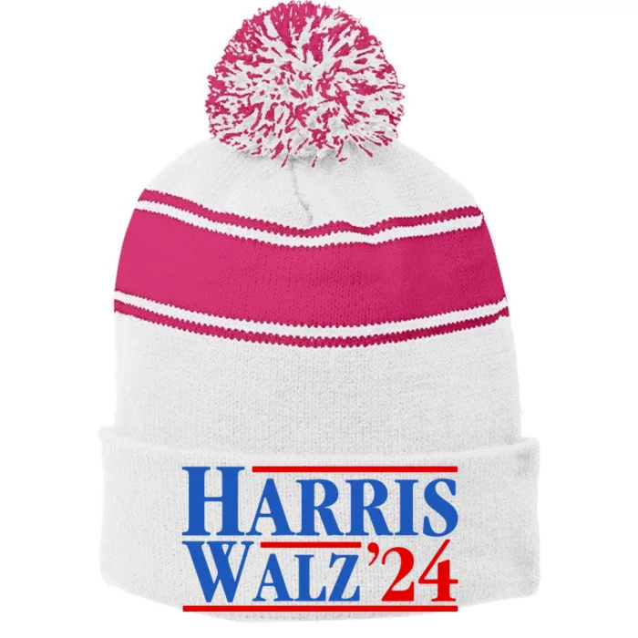 Harris Walz 2024 Kamala Harris Tim Walz For Vp Stripe Pom Pom Beanie