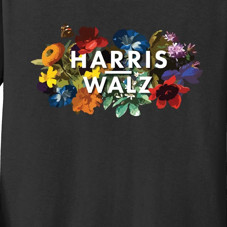 Harris Walz 2024 Floral Feminine Women Harris Waltz 2024 Kids Long Sleeve Shirt