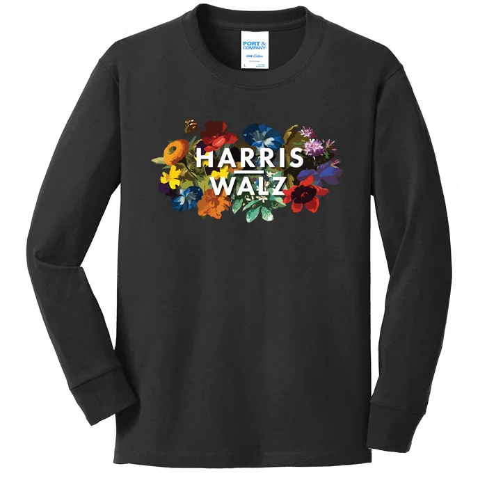 Harris Walz 2024 Floral Feminine Women Harris Waltz 2024 Kids Long Sleeve Shirt