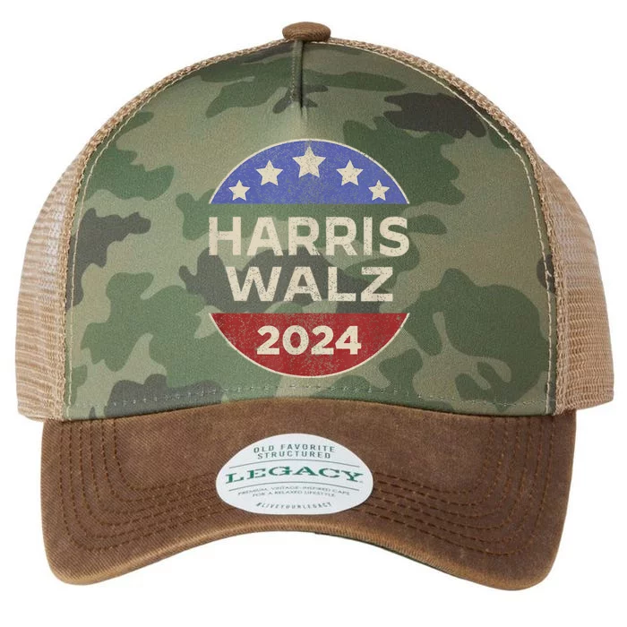 Harris Walz 2024 Kamala Harris Tim Waltz Vintage Button Legacy Tie Dye Trucker Hat