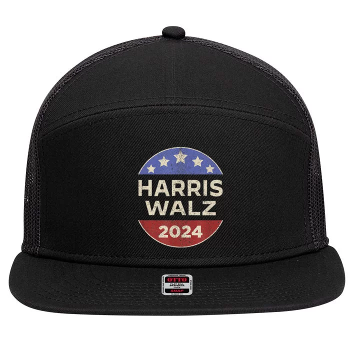 Harris Walz 2024 Kamala Harris Tim Waltz Vintage Button 7 Panel Mesh Trucker Snapback Hat