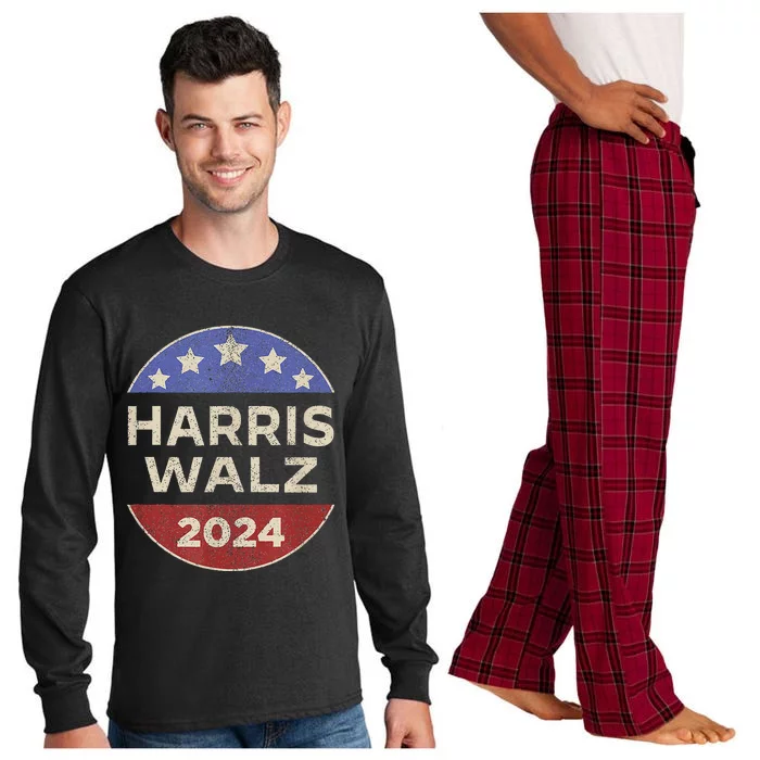 Harris Walz 2024 Kamala Harris Tim Waltz Vintage Button Long Sleeve Pajama Set