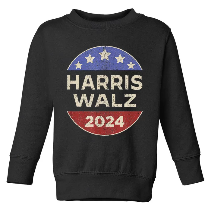 Harris Walz 2024 Kamala Harris Tim Waltz Vintage Button Toddler Sweatshirt