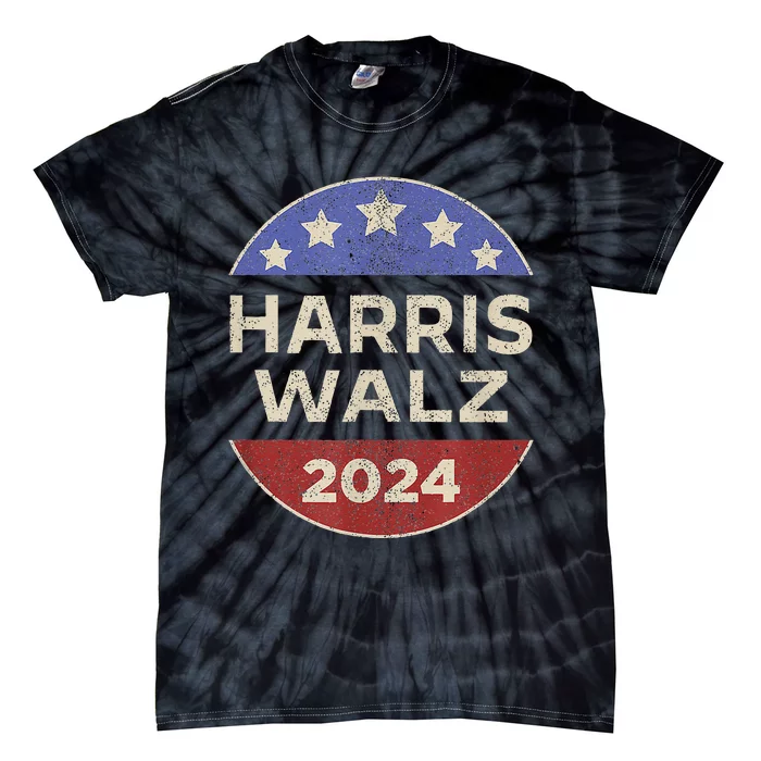 Harris Walz 2024 Kamala Harris Tim Waltz Vintage Button Tie-Dye T-Shirt