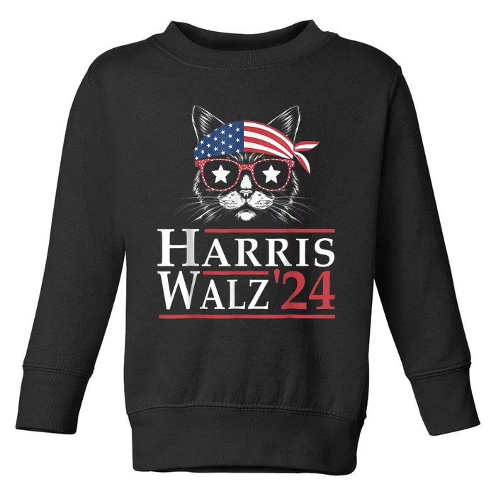 Harris Walz 2024 Funny Cat Election Kamala Harris Tim Waltz Toddler Sweatshirt