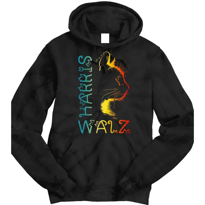 Harris Waltz 2024 Kamala Walz Cat Lettering Positive Tie Dye Hoodie