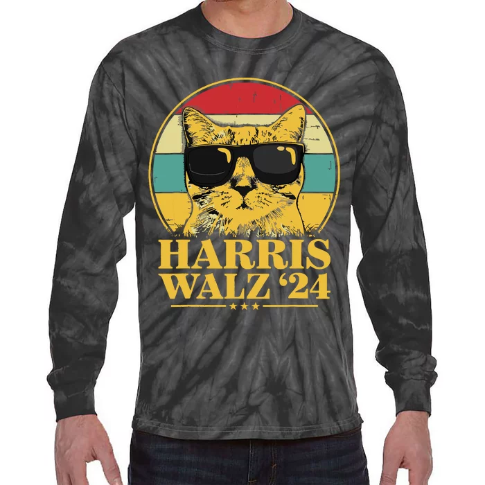 Harris Waltz 2024 Election Cat Lady Kamala Harris Tim Waltz Tie-Dye Long Sleeve Shirt