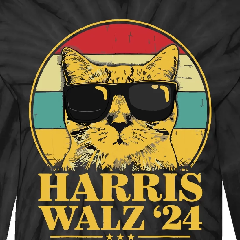 Harris Waltz 2024 Election Cat Lady Kamala Harris Tim Waltz Tie-Dye Long Sleeve Shirt