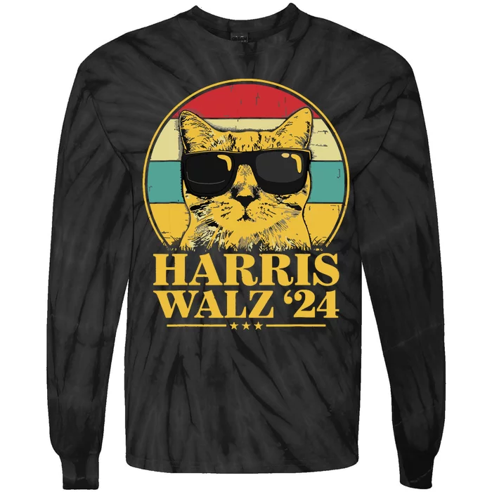 Harris Waltz 2024 Election Cat Lady Kamala Harris Tim Waltz Tie-Dye Long Sleeve Shirt