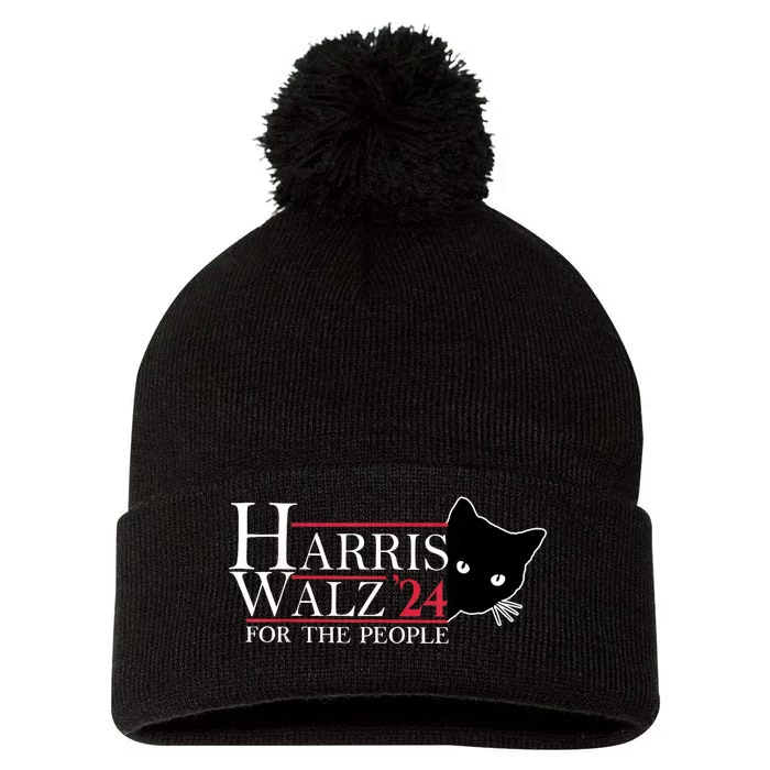 Harris Waltz 2024 For The People Cat Lady Kamala Harris 2024 Pom Pom 12in Knit Beanie