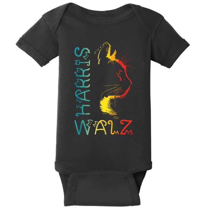 Harris Waltz 2024 Kamala Walz Cat Lettering Positive Funny Baby Bodysuit