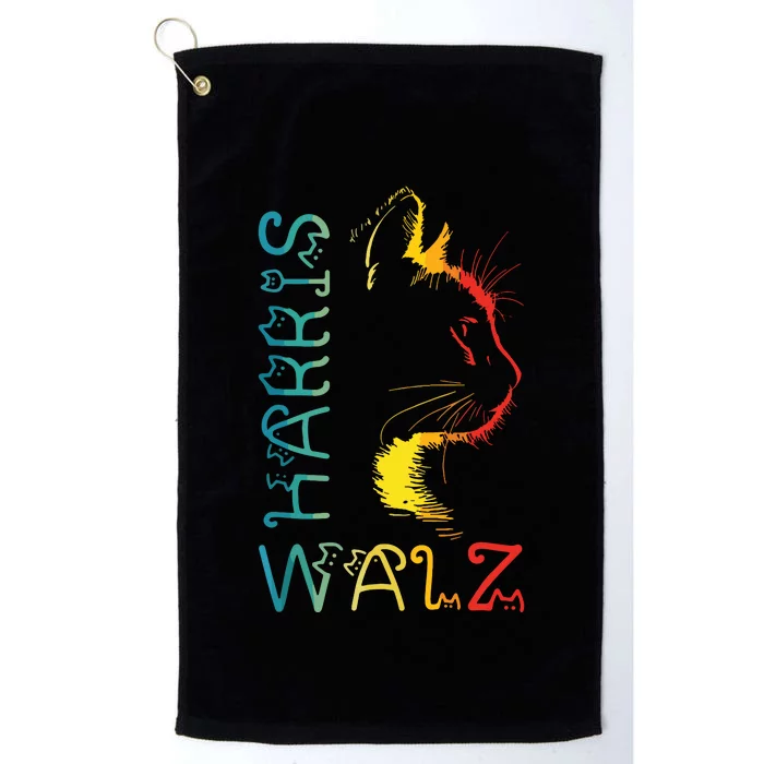 Harris Waltz 2024 Kamala Walz Cat Lettering Positive Funny Platinum Collection Golf Towel