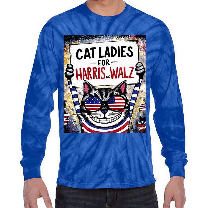 Harris Waltz 2024 Cat Ladies For Harris And Walz 2024 Premium Tie-Dye Long Sleeve Shirt