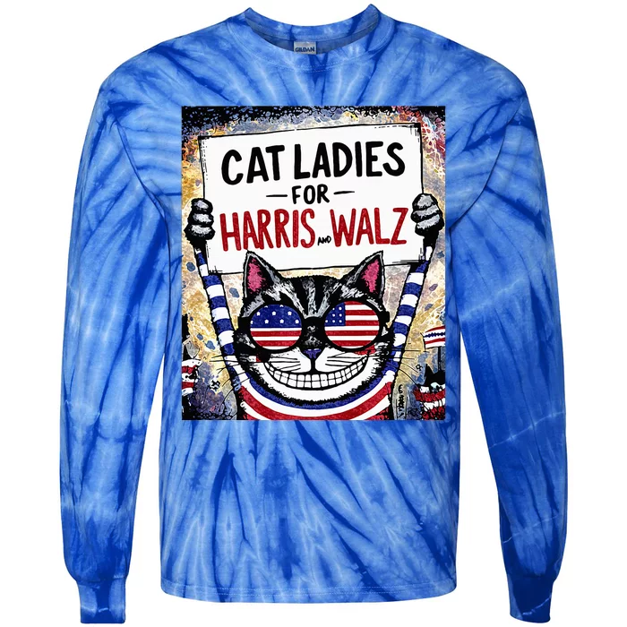 Harris Waltz 2024 Cat Ladies For Harris And Walz 2024 Premium Tie-Dye Long Sleeve Shirt