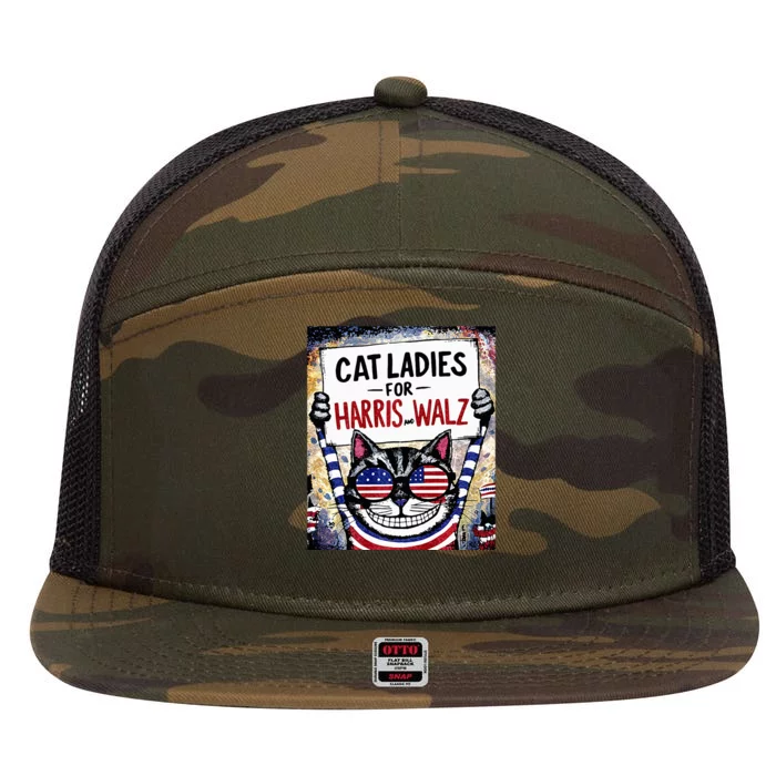 Harris Waltz 2024 Cat Ladies For Harris And Walz 2024 Premium 7 Panel Mesh Trucker Snapback Hat