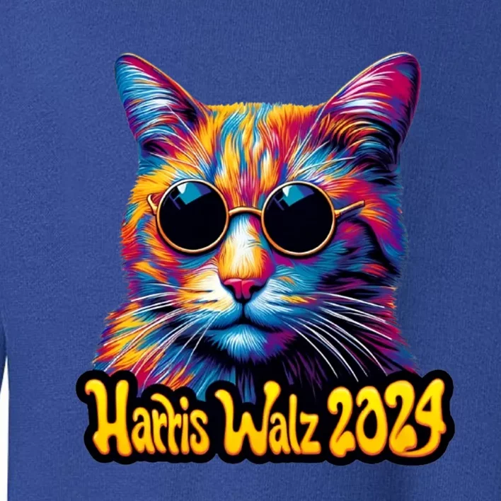 Harris Walz 2024 Funny Cat Election Kamala Harris Tim Waltz Toddler Sweatshirt