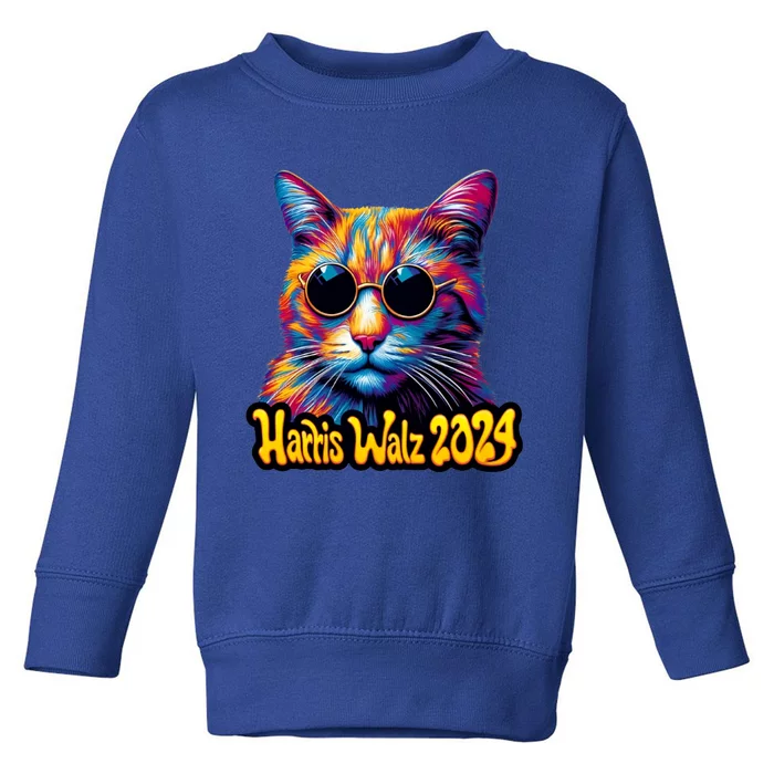 Harris Walz 2024 Funny Cat Election Kamala Harris Tim Waltz Toddler Sweatshirt