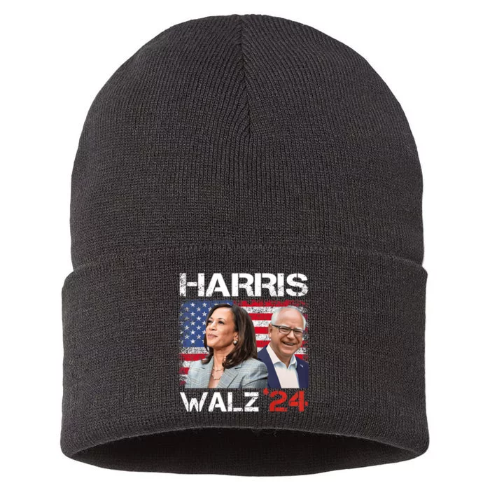 Harris Walz 2024 President Election Kamala Harris Tim Waltz Sustainable Knit Beanie