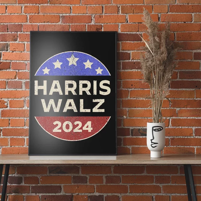 Harris Walz 2024 Retro Button Election For Democrats Waltz Poster