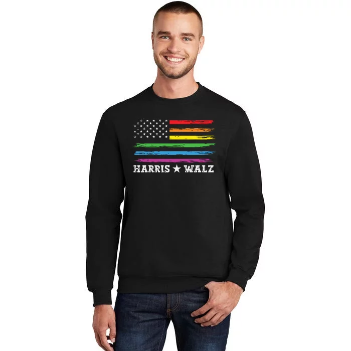 Harris Waltz 2024 Election Kamala Harris Tim Waltz Usa Flag Tall Sweatshirt