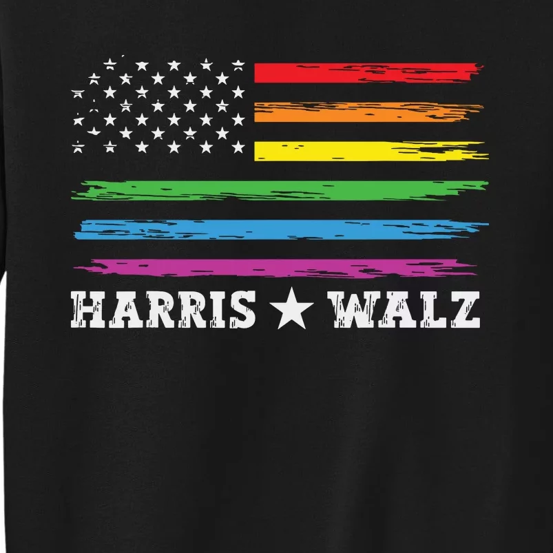 Harris Waltz 2024 Election Kamala Harris Tim Waltz Usa Flag Tall Sweatshirt