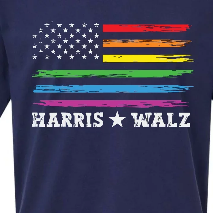 Harris Waltz 2024 Election Kamala Harris Tim Waltz Usa Flag Sueded Cloud Jersey T-Shirt