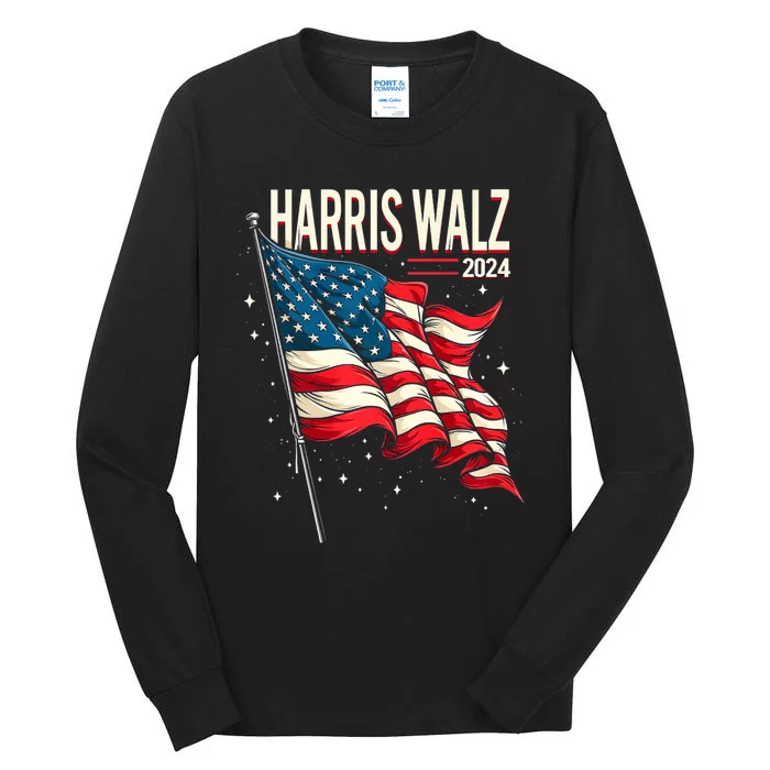 Harris Walz 2024 American Flag Patriotic Tall Long Sleeve T-Shirt