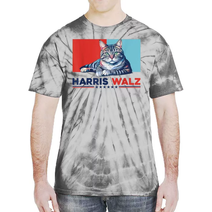 Harris Walz 2024 Funny Cat Election Kamala Harris Tie-Dye T-Shirt